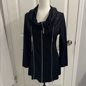 Dzhavael Couture Black Mid Length Jacket/Blazer With 2 Way Zipper Accents Sz S